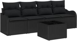 vidaXL Градински Софа Комплект 5 бр. 4-Брой места Черно полиратан (3354242)
