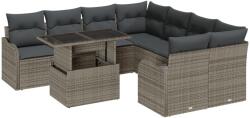 vidaXL Градински Софа Комплект 9 бр. 8-Брой места Сив Полиротанг (3357172)