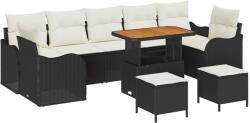 vidaXL Градински Софа Комплект 10 бр. 9-Брой места Черен и кремав (3364200)