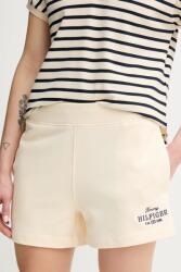 Tommy Hilfiger pantaloni scurți din bumbac femei, culoarea bej, cu imprimeu, high waist, WW0WW45518 PPYA-SZD0G1_01X (WW0WW45518)