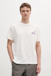 Tommy Jeans tricou din bumbac culoarea bej, cu imprimeu, DM0DM20768 PPYA-TSM1PO_01X (DM0DM20768)