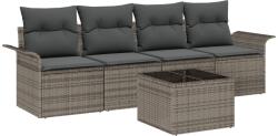 vidaXL Градински Софа Комплект 5 бр. Сив полиратан (3353898)