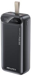 Awei Pa-12 Vésztöltő 2 Usb+type-C Aljzat 30000 mAh, LED Kijelző, Fekete