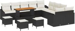 vidaXL Градински Софа Комплект с възглавница 13 pcs Черно Полиратан (3364670)