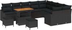 vidaXL Градински Софа Комплект 12 бр. 7-Брой места Черно Полиратан (3364644)