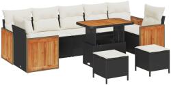 vidaXL Градински Софа Комплект 10 бр. 9-Брой места Черен и кремав (3363290)