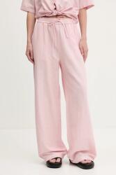 Tommy Jeans pantaloni din amestec de in femei, culoarea roz, lat, high waist, DW0DW20352 PPYA-SPD14W_03X (DW0DW20352)