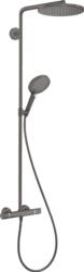 Hansgrohe Raindance S Showerpipe 240, 1jet, PowderRain, Ecosmart+, termosztáttal Szálcsiszolt Fekete Króm 28825340 (28825340)