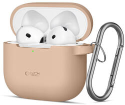 Tech-Protect szilikon akasztós tok AirPods 4-hez - bézs