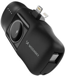 Wozinsky WF16-YLS 5000mAh 15W Lightning Mini Power Bank beépített USB-C kábellel és Apple Watch töltővel - fekete