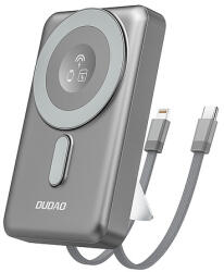Dudao K29 10000mAh PD 20W MagSafe Power Bank fém tokkal, állvánnyal és beépített USB-C/Lightning kábelekkel - szürke