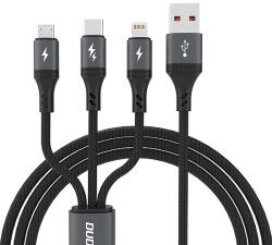Dudao L3E 3 az 1-ben 60W MicroUSB USB-C Lightning kábel 1.2m - fekete - dellaprint