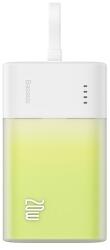 Baseus Popsicle 5200mAh 20W-os külső akkumulátor beépített Lightning kábellel (+ fehér Baseus Simple USB-C - USB-C 60W/20V/3A/30cm kábel) - fehér-zöld