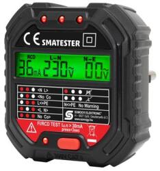 Somogyi Elektronic Home SMATESTER konnektor teszter, LED visszajelzők, Voltmérő, L-N, N-E, RCD mA, Fi és RCD relé ellenőrző, elem nélkül működik, max. 250 V~ aljzatokhoz SMATESTER (SMATESTER)