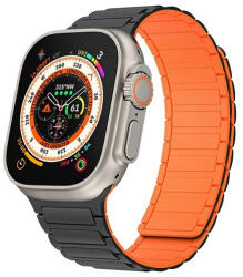 Apple Watch 4-6, SE, SE (2022) (38 / 40 mm) / Watch 7-9 (41 mm) / Watch 10 (42 mm), szilikon pótszíj, mágneses zár, kétszínű, 3D minta, fekete/narancssárga
