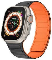 Apple Watch 4-6, SE, SE (2022) (42 / 44 mm) / Watch 7-9 (45 mm) / Watch 10 (46 mm) / Watch Ultra 1-2 (49 mm), szilikon pótszíj, mágneses zár, kétszínű, 3D minta, fekete/narancssárga