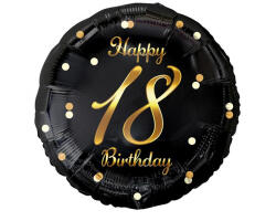 GoDan S. A 18. évszámos fólia lufi, gömb, HB, fekete-arany