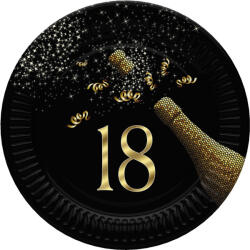 Pol-Mak Happy Birthday 18 Golden Champagne papírtányér 8 db-os 22, 7 cm PKK760593 (PKK760593)