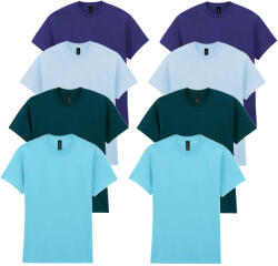 Gildan 8 db-os, 4 színes csomagban Gildan kereknyakú pamut póló, Cobalt, Light Blue, Midnight, Sky-S (GI5000vlb4-S-8)