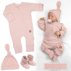 Baby Nellys Növekvő bordás jumpsuit, sapka és cipzár, 3D, Nature - púder rózsaszín Velikost koj. oblečení: 62/68 (3-6m)