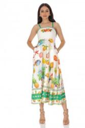 RohBoutique Rochie de vara crem, cu buzunare si imprimeu vibrant - ROH DR4755