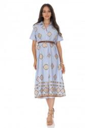 RohBoutique Rochie stil camasa albastra cu broderie si curea ROH DR4748