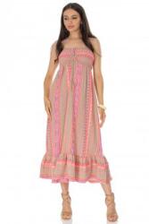 RohBoutique Rochie maxi de vară bej, cu broderie aztec - ROH DR4757