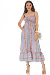 RohBoutique Rochie maxi de vară Albastru, cu broderie aztec - ROH DR4752