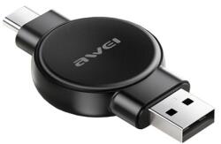 Awei asztali töltő USB+Type-C aljzat (2.5W, wireless, mágneses) FEKETE (W26)