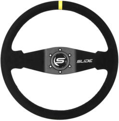 SLIDE Steering wheel SLIDE 350mm offset: 90mm Suede Yellow Strip - llracing - 21 580 Ft