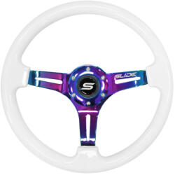 SLIDE Steering wheel SLIDE 350mm offset: 30mm NeoChrome Suede Silver Strip