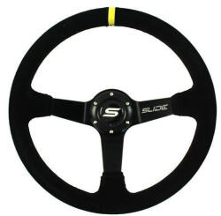 SLIDE Steering wheel SLIDE 350mm offset: 90mm Suede Yellow Strip - llracing - 23 850 Ft