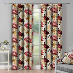 Mondo Italia Függöny szalaggal 140x250 cm bézs, nagy virágokkal