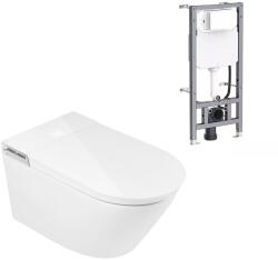 Clean Wave Breeze toaletă cu spălare cu cadru si buton agăţat fără margine cu spălare turbionară alb B700SET (B700SET)