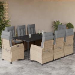 vidaXL 9 részes vegyes bézs polyrattan kerti étkezőgarnitúra párnákkal (3212831)