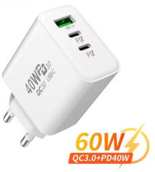everActive 40W 2xUSB PD 1xUSB QC3.0 fehér adapter hálózati gyostöltő (40W-Fast-Charger-White)