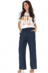 ROH Pantaloni largi din in, bleumarin - ROH TR541