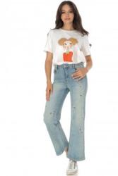 ROH Jeans stil vintage cu broderie, Denim Bleu, Roh TR540