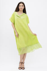 SHOPIKA Rochie verde praz usor asimetrica A-line, din in cu guler si volan din matase, oversize Talie unica