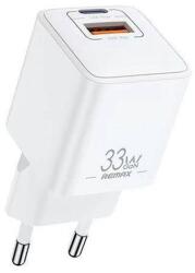 REMAX BATT hálózati töltő USB+Type-C aljzat (33W, GaN, PD gyorstöltő) FEHÉR (RP-U26) - bluedigital