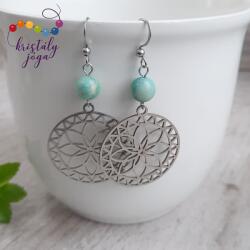 Kristály Jóga Shop Türkiz (perui krizokolla türkiz) 8 mm-es fülbevaló, mandalával