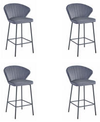 FDY Set 4 Scaune Bar Kors Catifea Gri Inchis