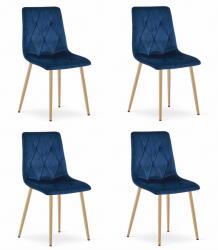 FDY Set 4 Scaune Bucatarie/Dining Fido Picioare Finisaj Lemn, Catifea Albastra