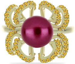  Arannyal Bevont Ezüst Gyűrű Lila színű Édesvízi Gyönggyel és Ural Citrinnel, Y59061/57