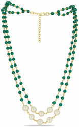  Arannyal Bevont Ezüst Nyaklánc Zöld Jadeittel és Fehér Édesvízi Tenyésztett Gyönggyel, Y59338