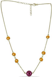  Arannyal Bevont Ezüst Nyaklánc Lila színű Édesvízi Gyönggyel és Ural Citrinnel, Y59021