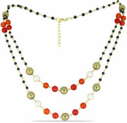  Arannyal Bevont Ezüst Nyaklánc Obszidiánnal és Fehér Édesvízi Tenyésztett Gyönggyel, Y59336