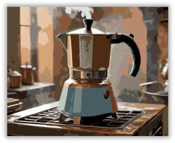  Gőzölgő Moka Kávéfőző Reggeli Fényben - számfestő készlet