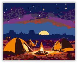  Éjszakai Sivatagi Tábor Tevékkel - számfestő készlet