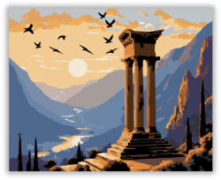  Delphi Templomának Sziluettje Naplementében - számfestő készlet